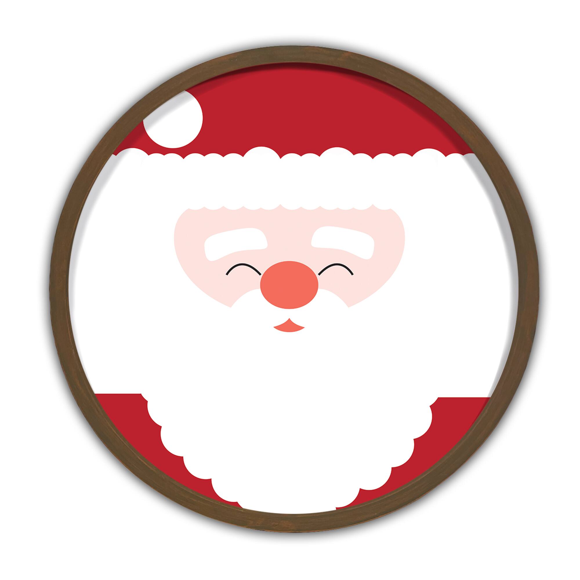 Santa Face Round Wall Art in Brown Frame